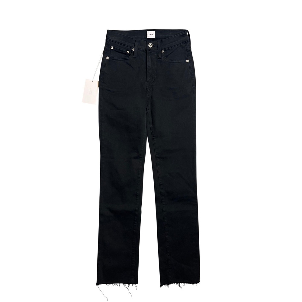 Edwin Shape Straight Leg Ankle Jeans Womens‎ Size 24 Black Wash Raw Hem NWT